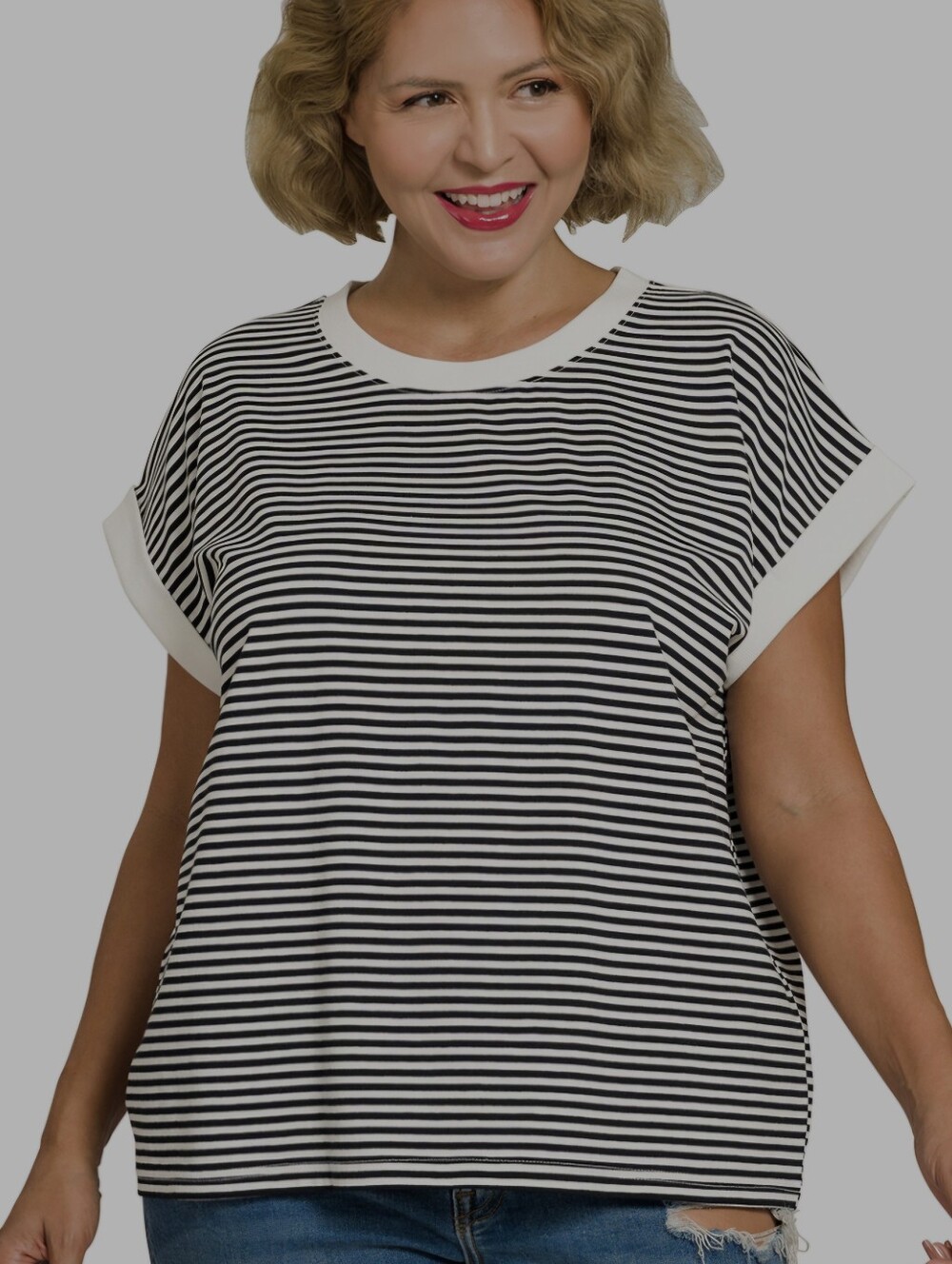 Zenana Relaxed Black & White Striped Tee - Women's Casual Top Plus Size